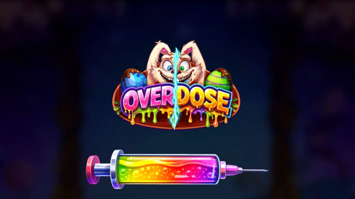 หน้าจอเกมสล็อต Overdose ที่มีธีมแฟนตาซีและสีสันสดใส